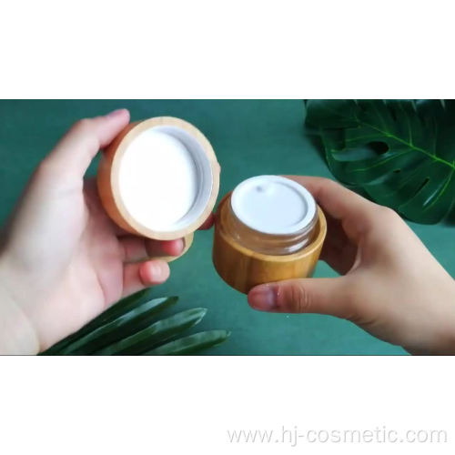 Wholesale 100g 50g 30g Environmental whole cover bamboo cream jars with glass inner and PP hand pads